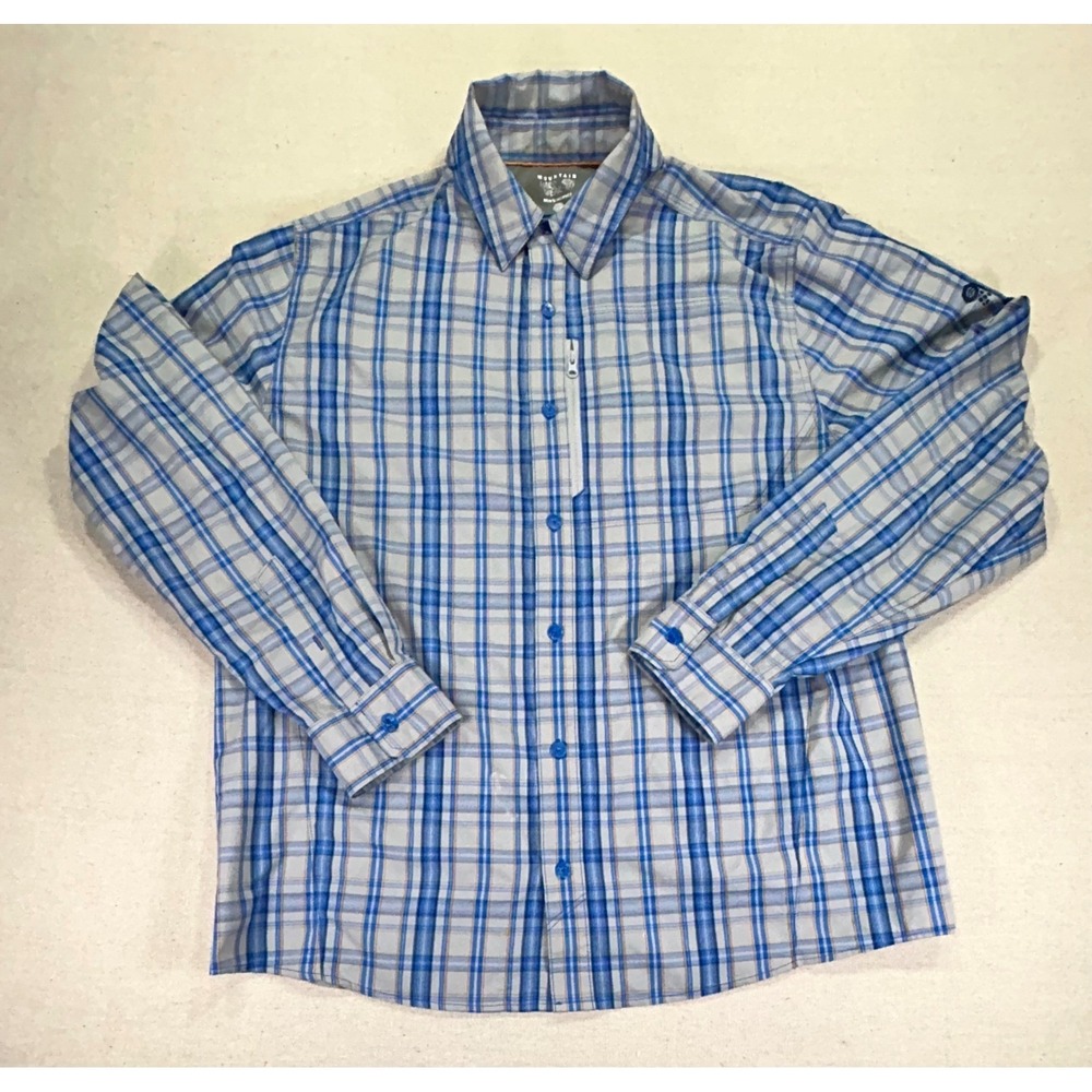 Mountain Hardwear Mens Large Blue‎ Plaid Supplex Nylon Button Down Shirt